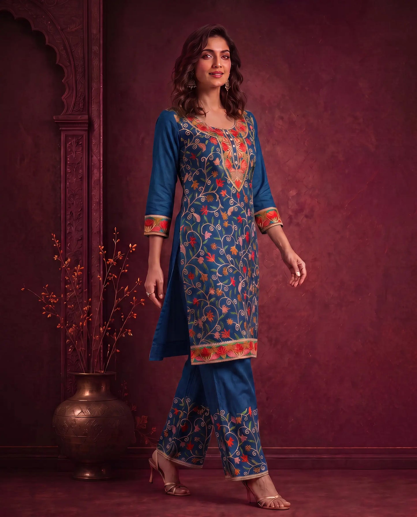 MIRA MUSTARD FLORAL EMBROIDERED CO-ORD SET