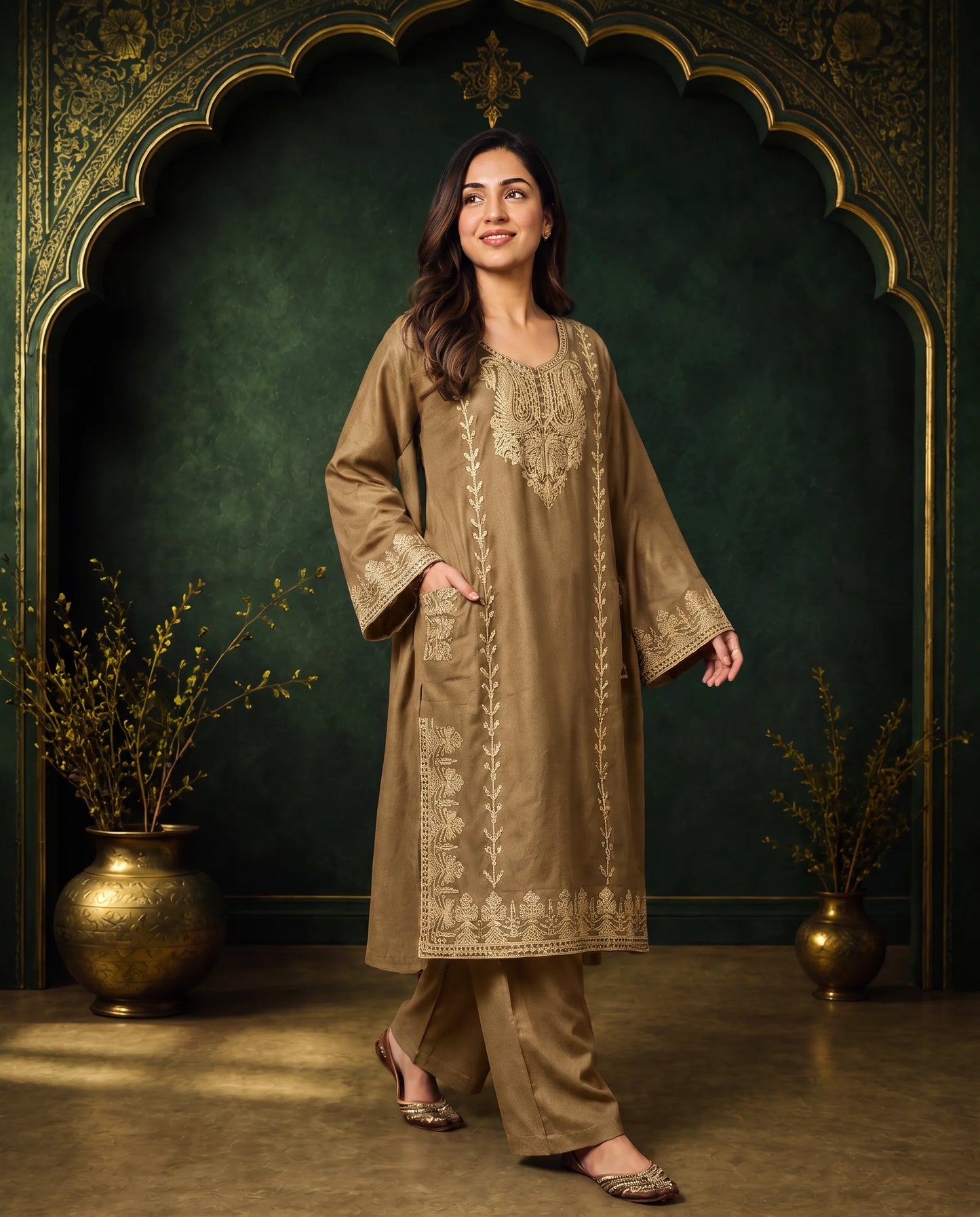 Zoya Black Gold Embroidered Pheran