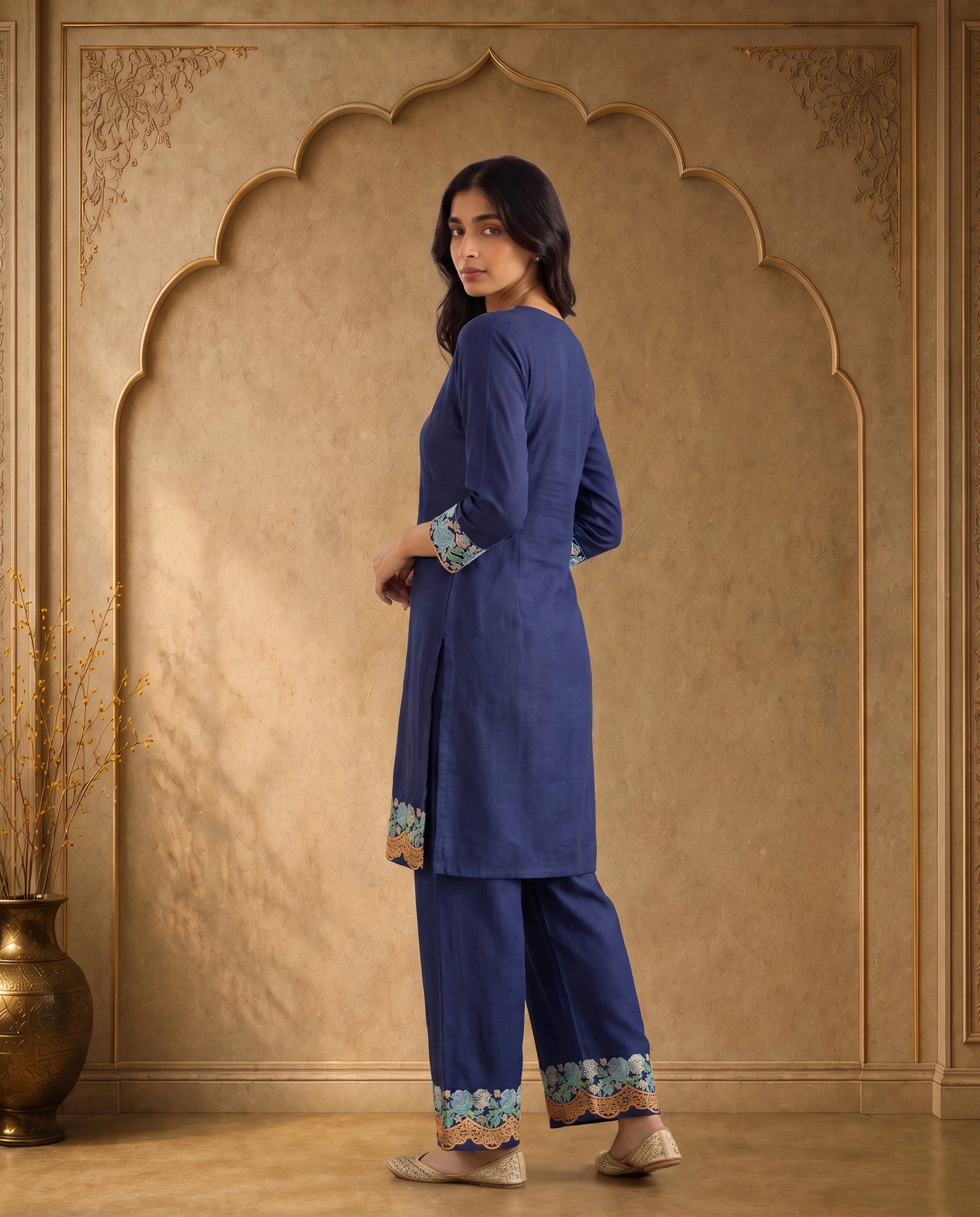 Zareen Royal Blue Embroidered Kurta Set
