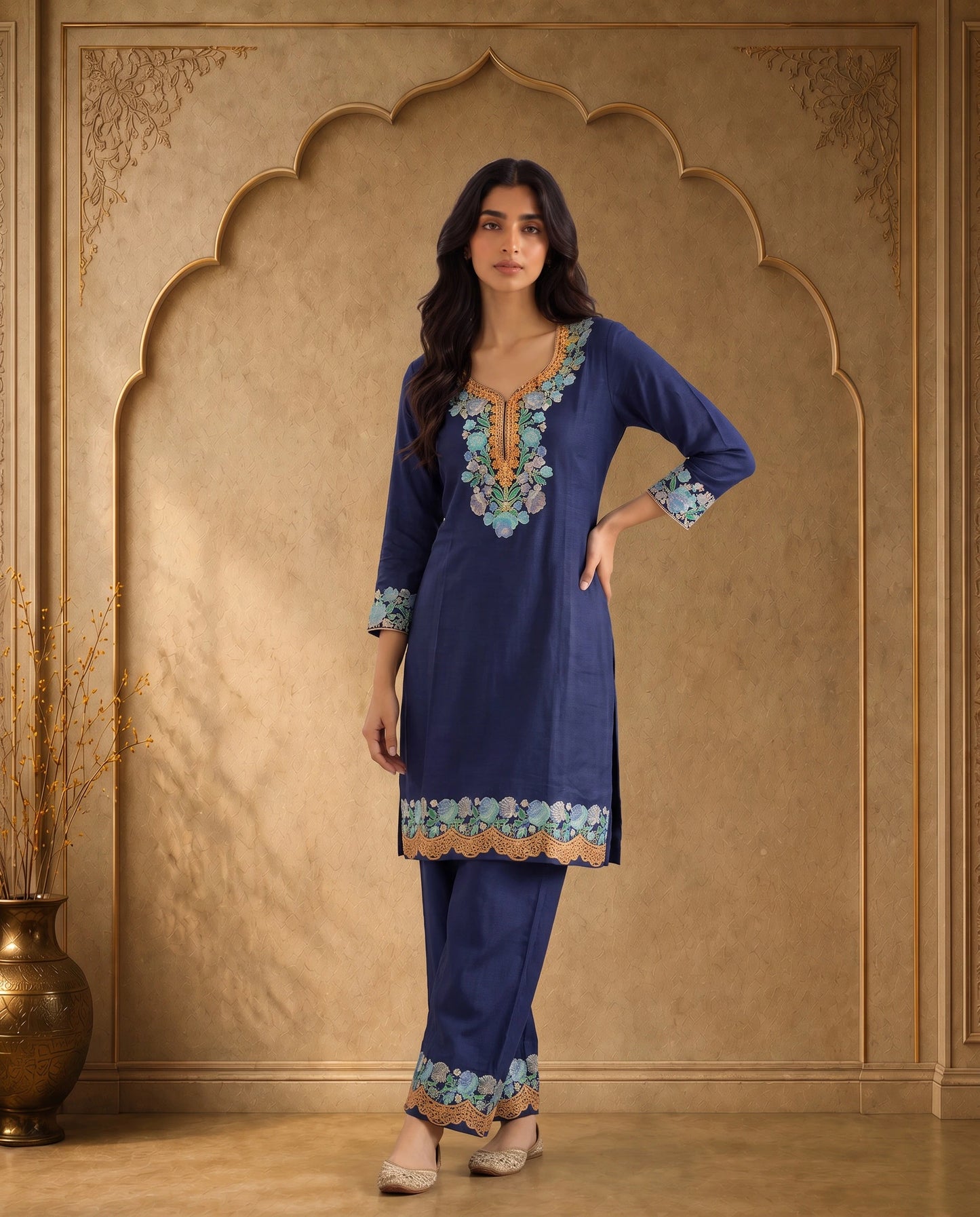 Zareen Royal Blue Embroidered Kurta Set