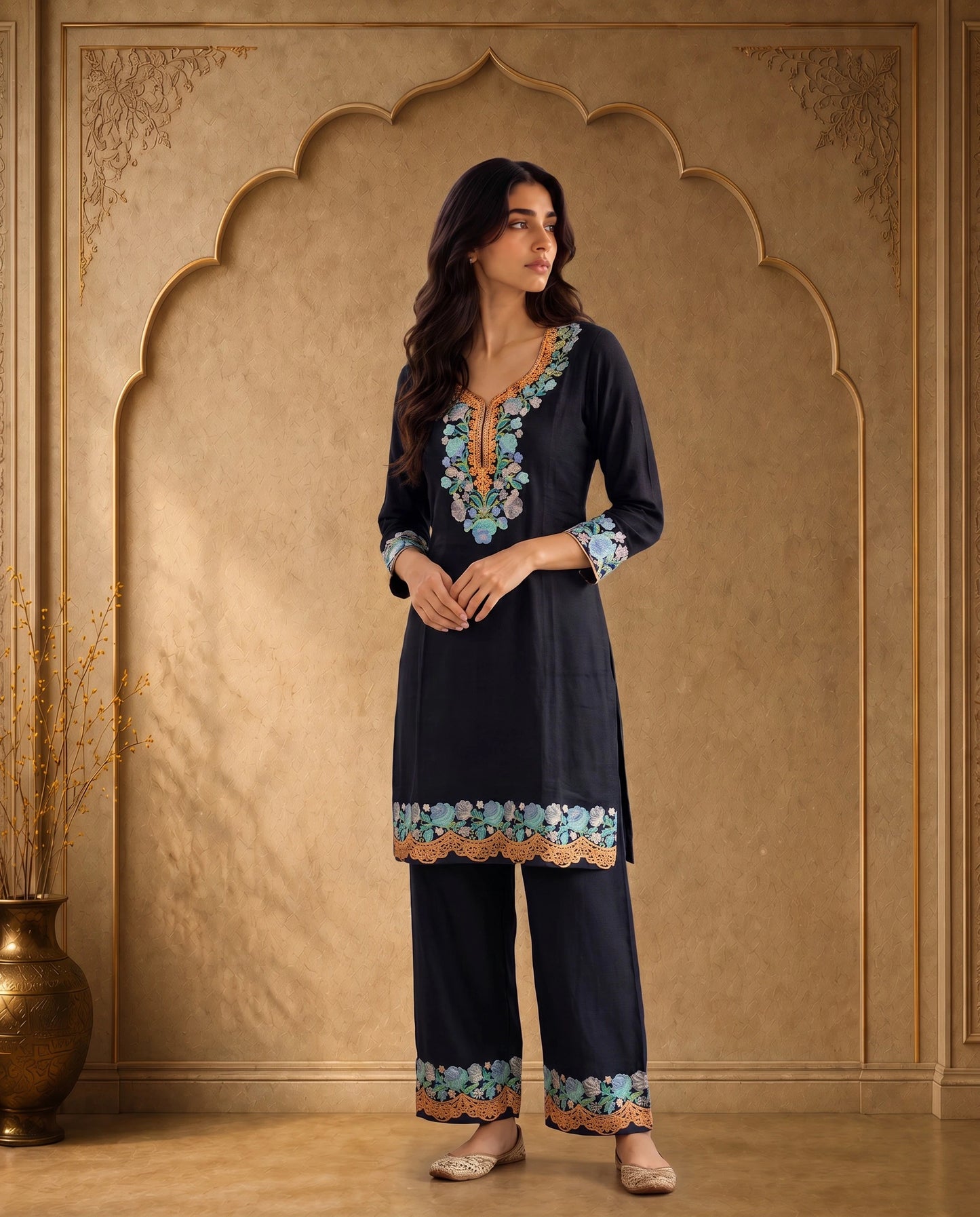 Zareen Royal Blue Embroidered Kurta Set