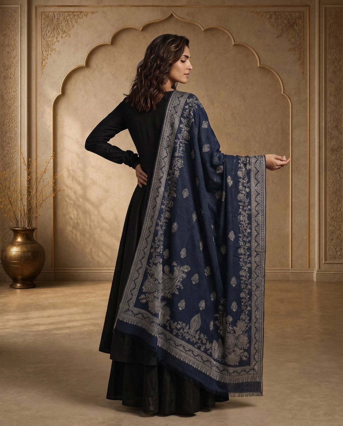 Midnight Moonlight Reversible Zari Shawl