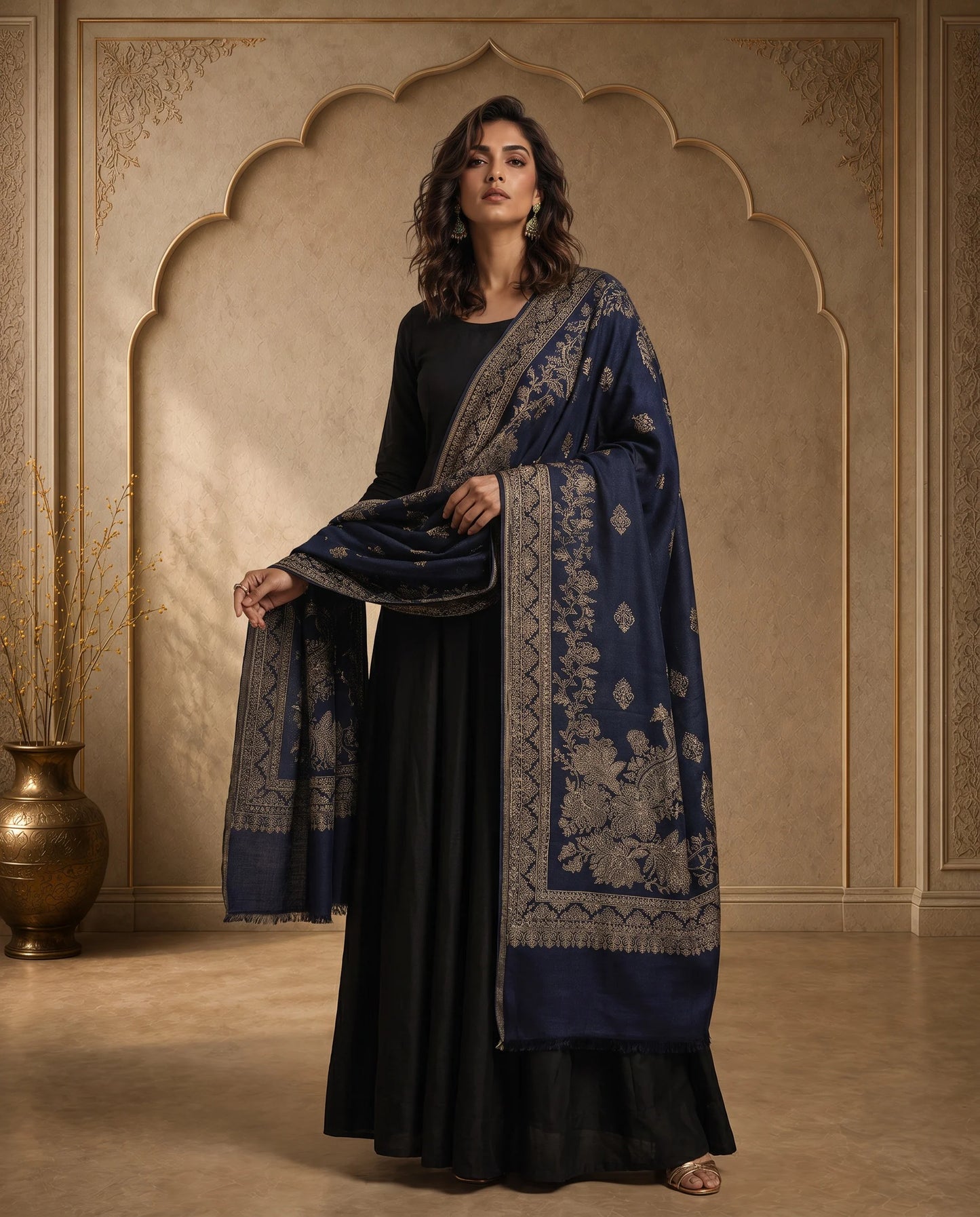 Midnight Moonlight Reversible Zari Shawl