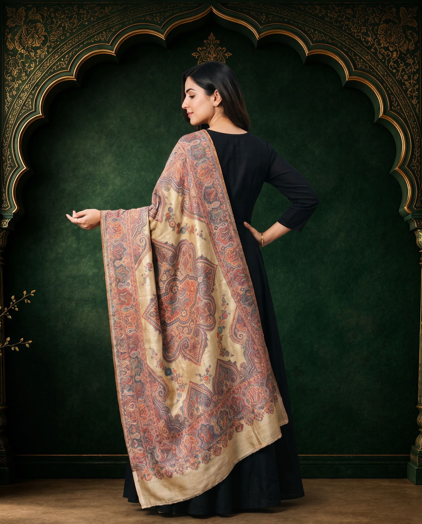 Royal Beige Paisley Moonlight Silk Dupatta