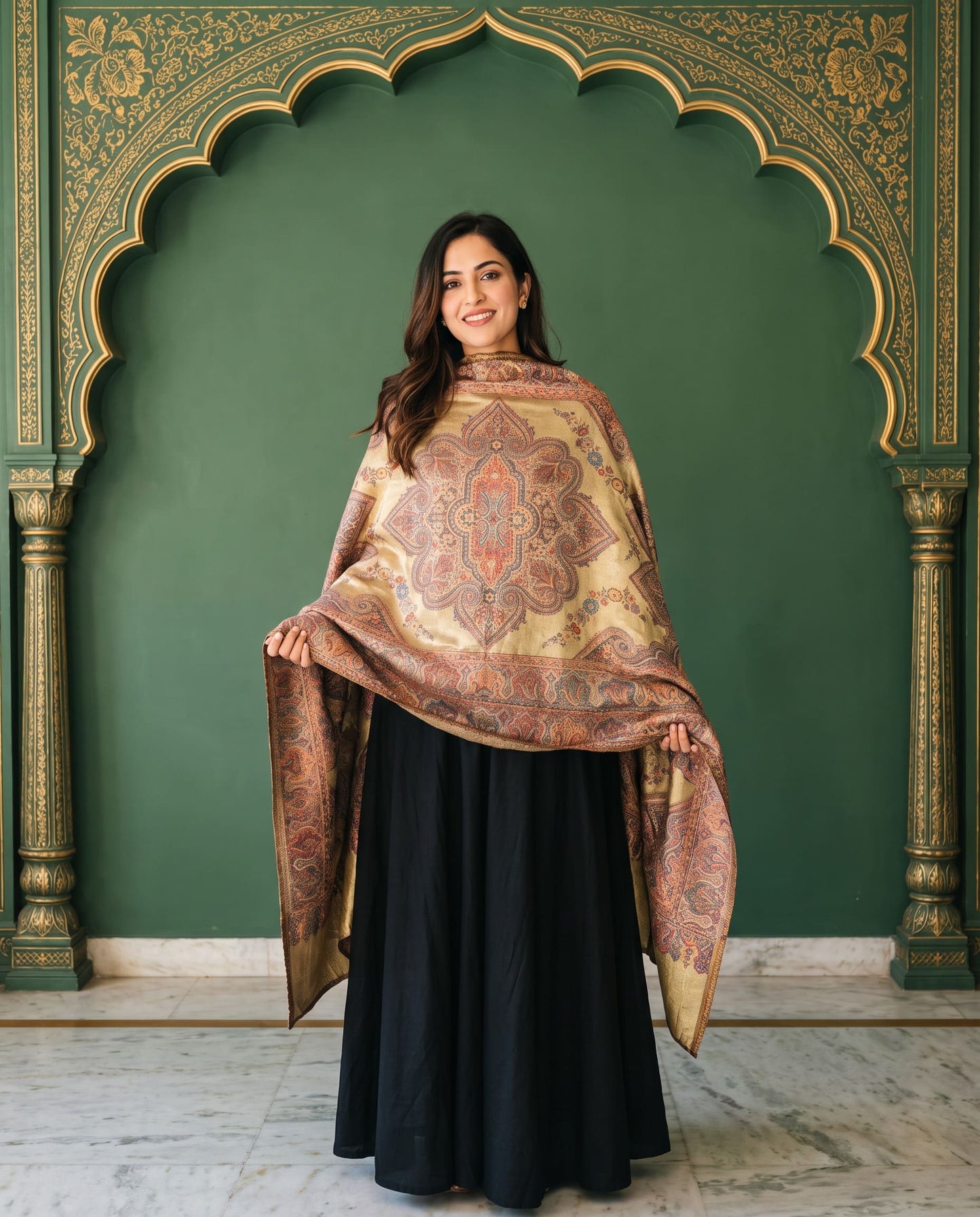 Royal Beige Paisley Moonlight Silk Dupatta