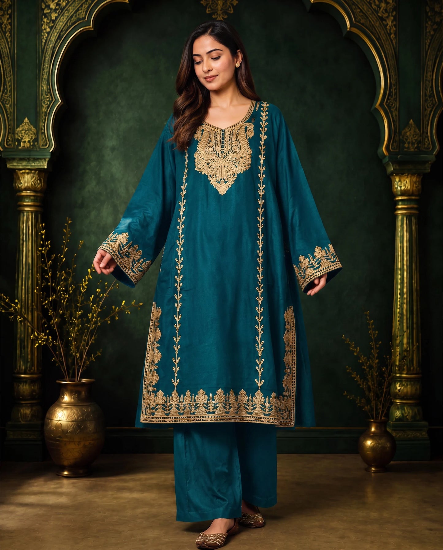 Zoya Black Gold Embroidered Pheran