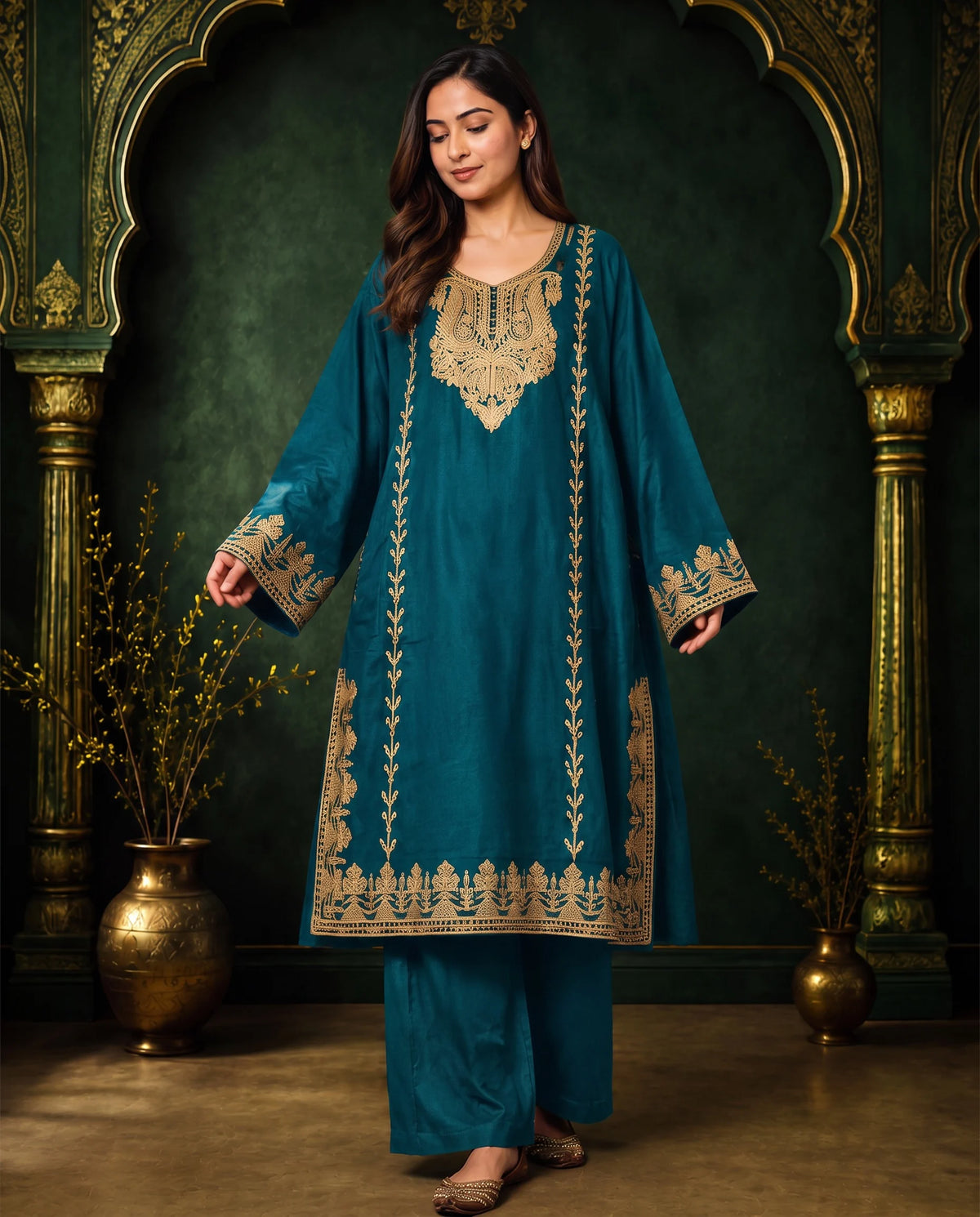 Zoya Gold Embroidered Pheran