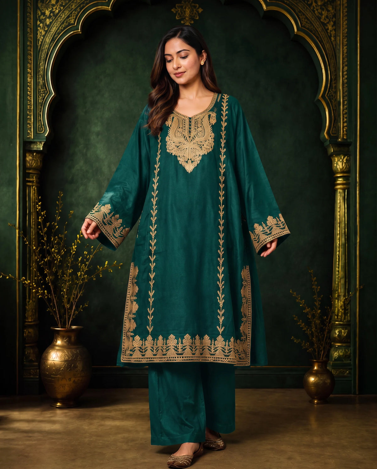 Zoya Gold Embroidered Pheran
