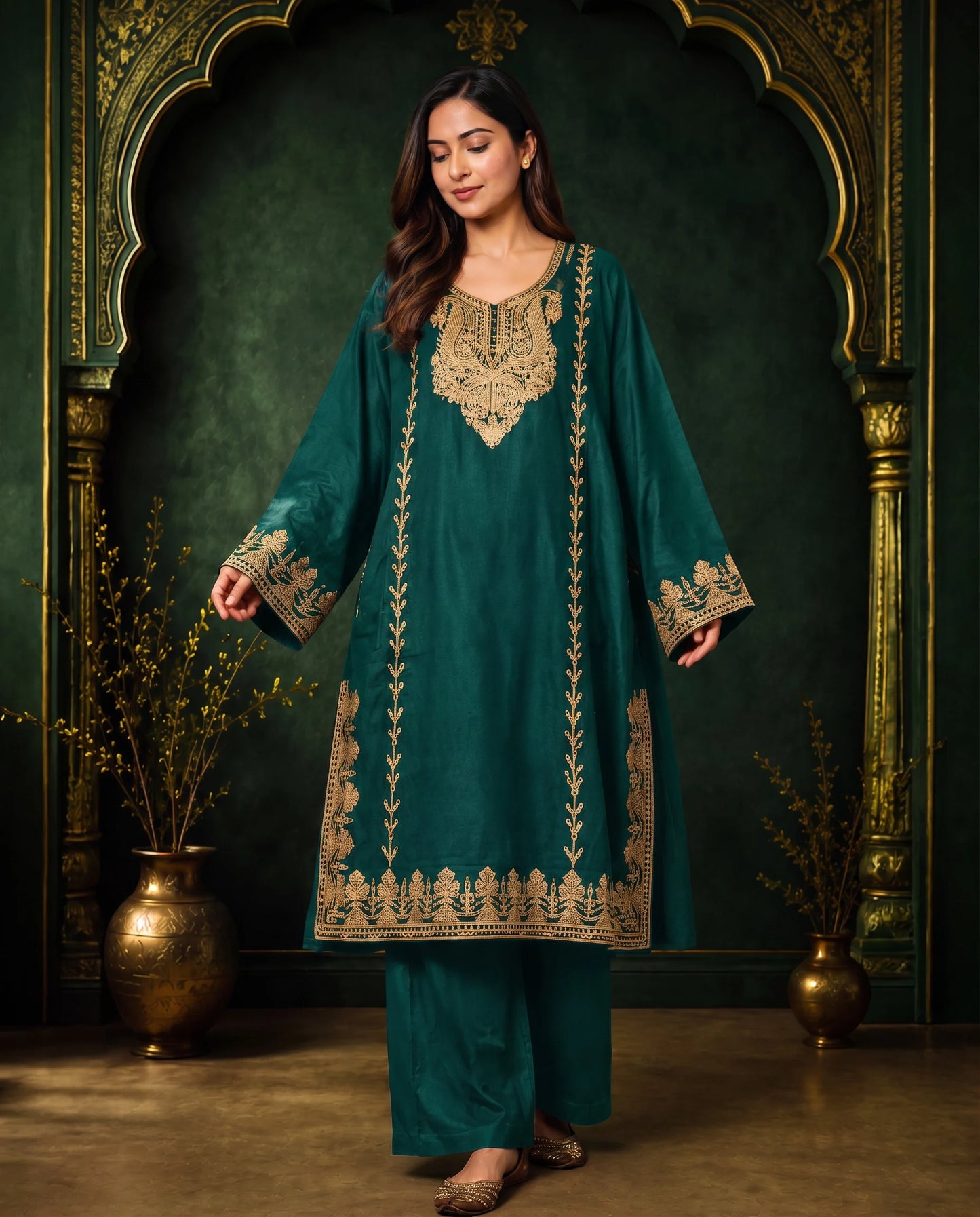 Zoya Black Gold Embroidered Pheran