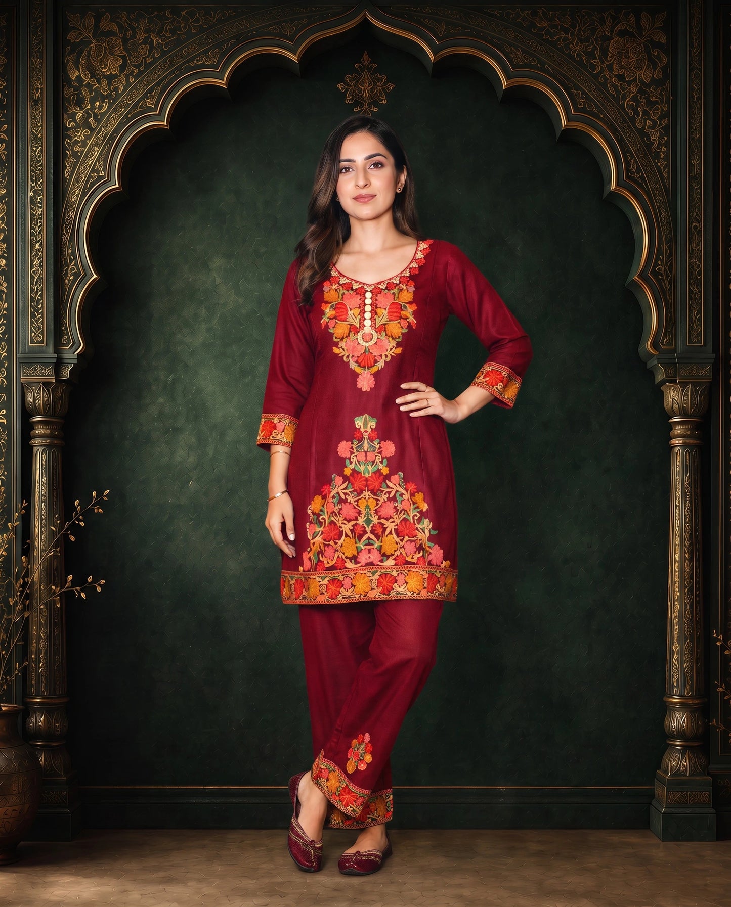 Mahira Deep Maroon Embroidered Cord Set