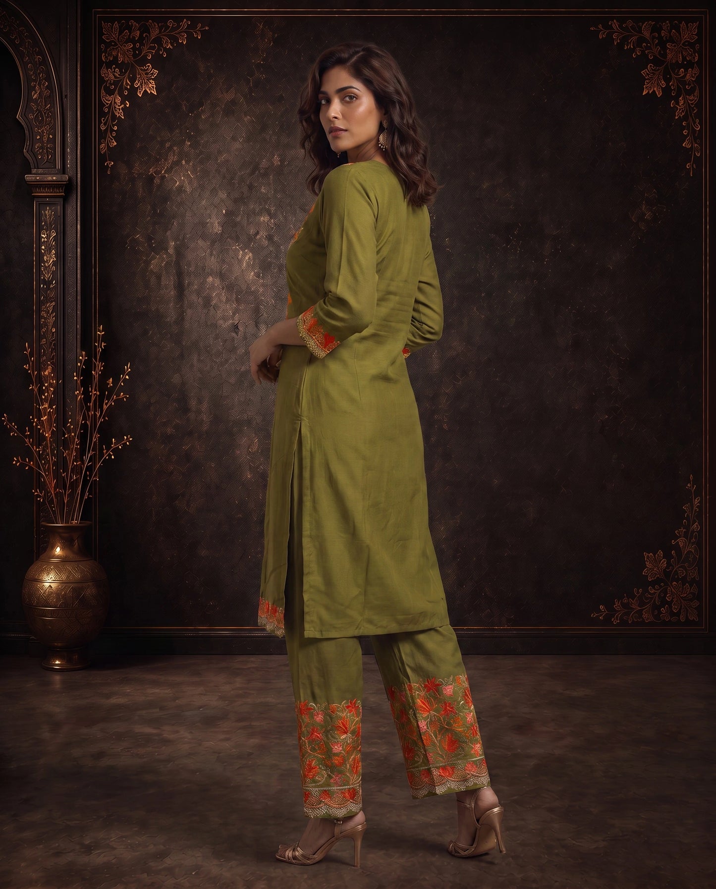 Zareen Olive Green Embroidered Cord Set
