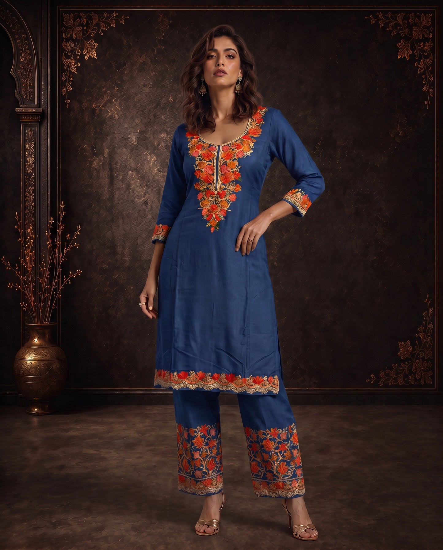 Zareen Olive Green Embroidered Cord Set