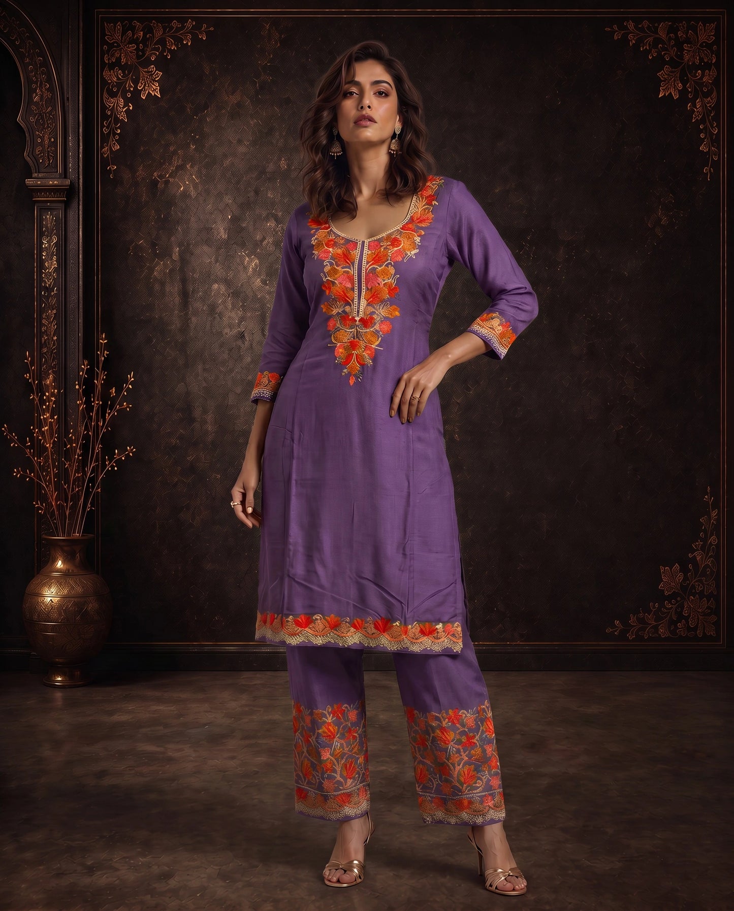 Zareen Olive Green Embroidered Cord Set