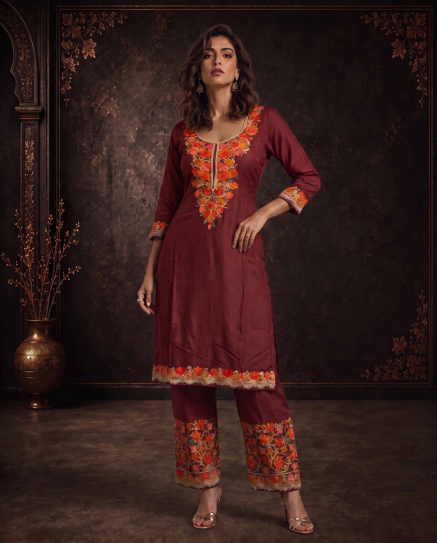 Zareen Olive Green Embroidered Cord Set