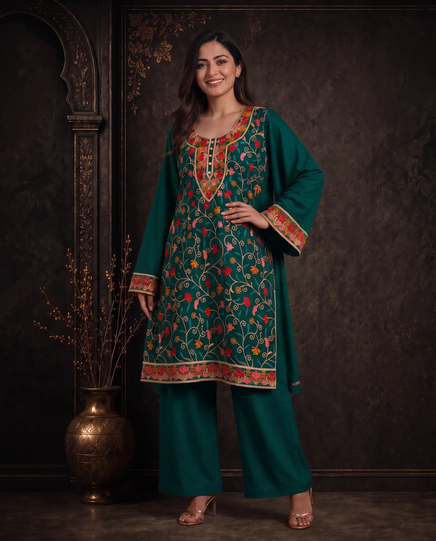 Gulzar Black Floral Embroidered Pheran for Women