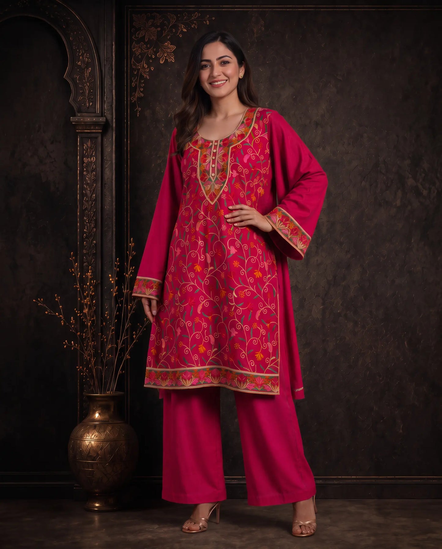 Gulzar Black Floral Embroidered Pheran for Women