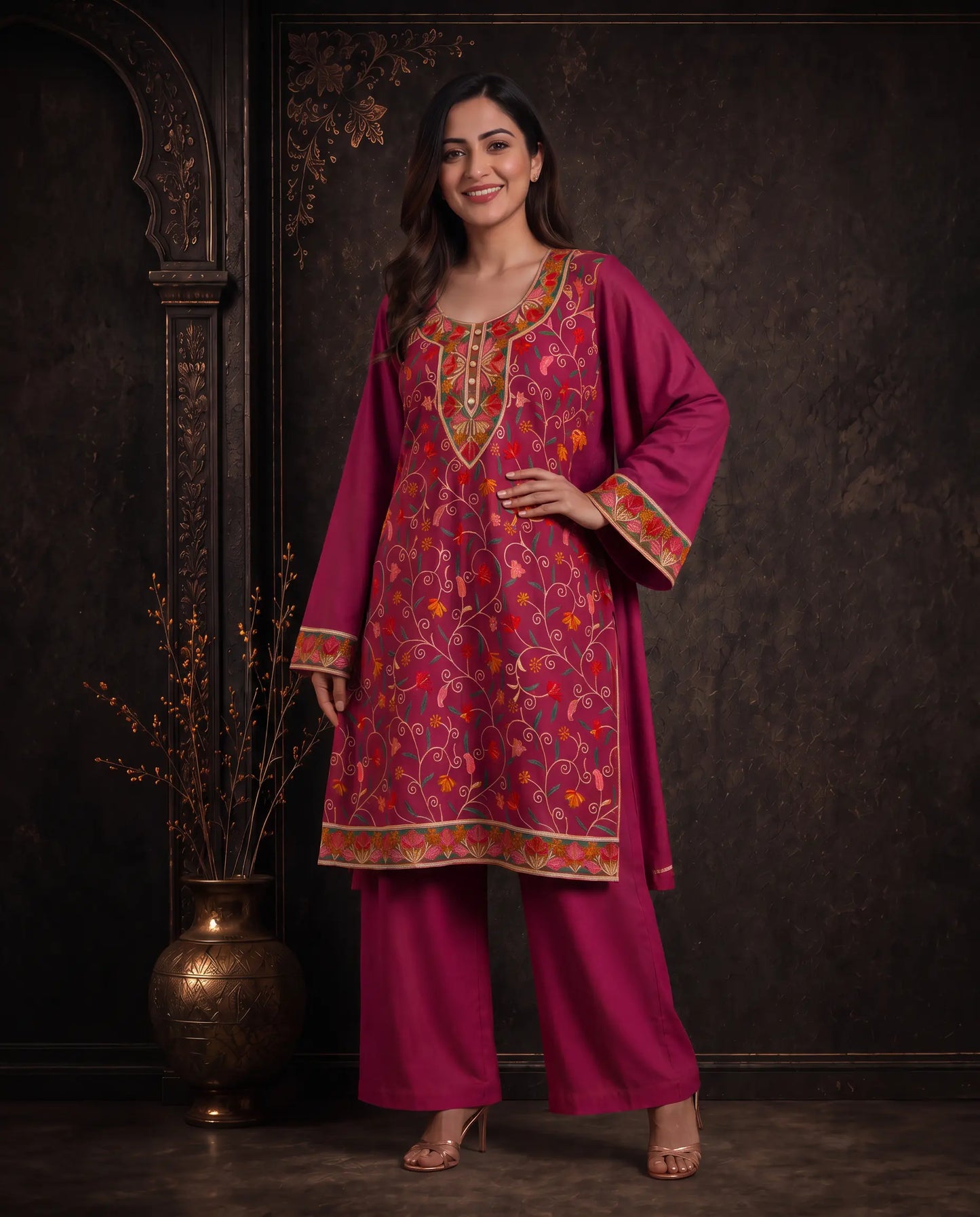Gulzar Black Floral Embroidered Pheran for Women