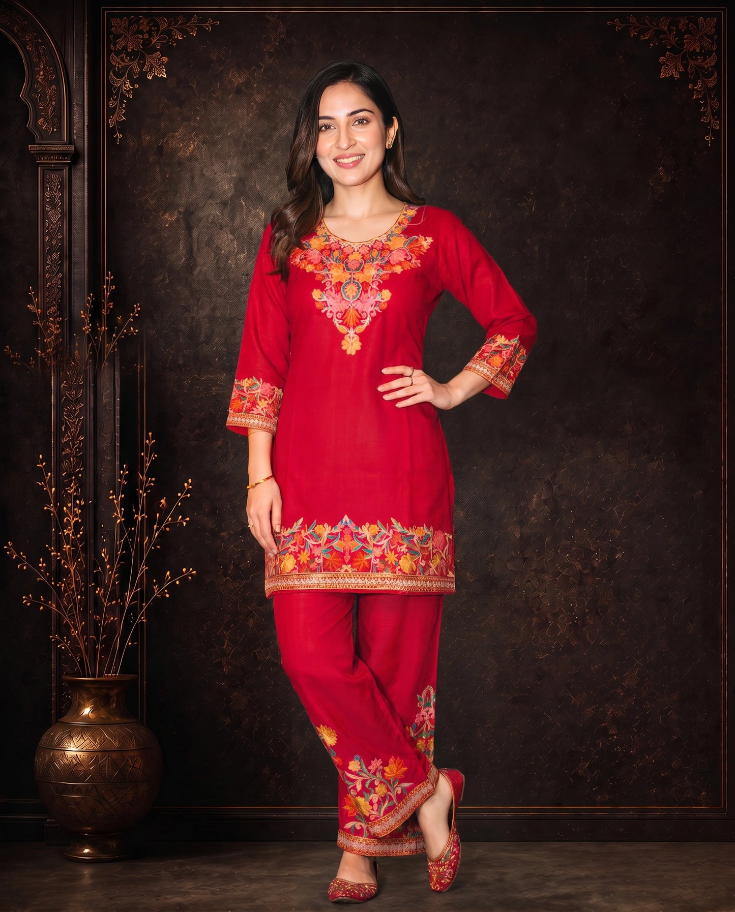 Gulnaar Ruby Red Embroidered Cord Set