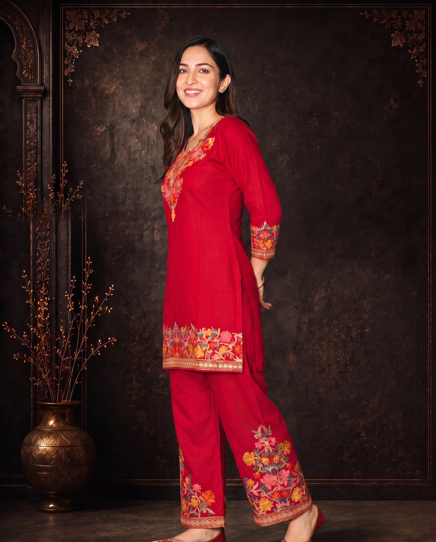 Gulnaar Ruby Red Embroidered Cord Set