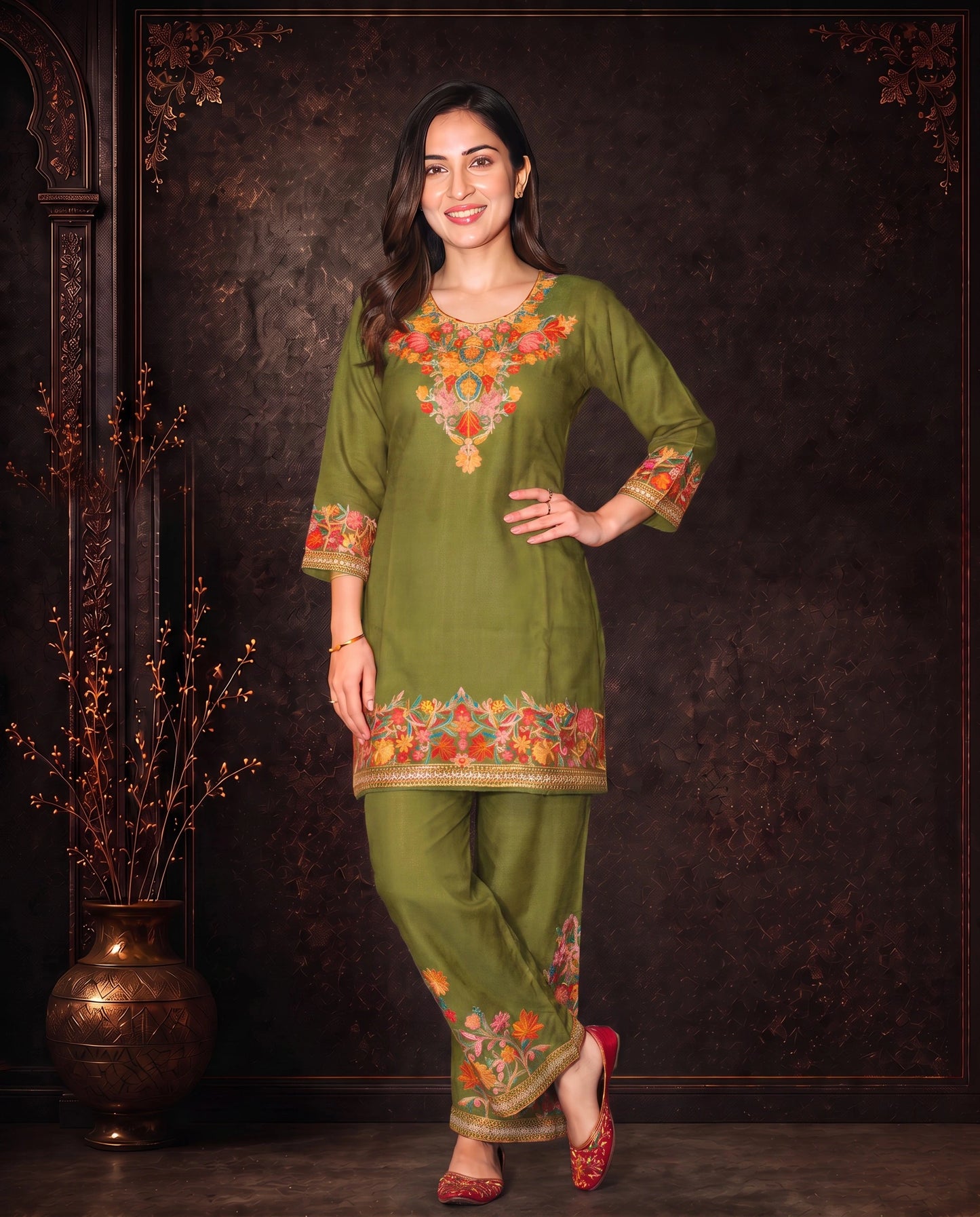 Gulnaar Ruby Red Embroidered Cord Set
