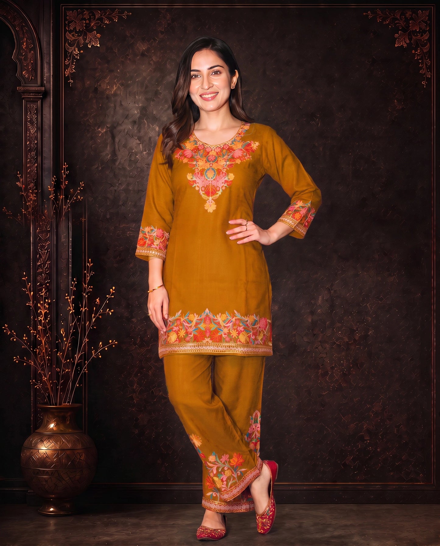 Gulnaar Ruby Red Embroidered Cord Set