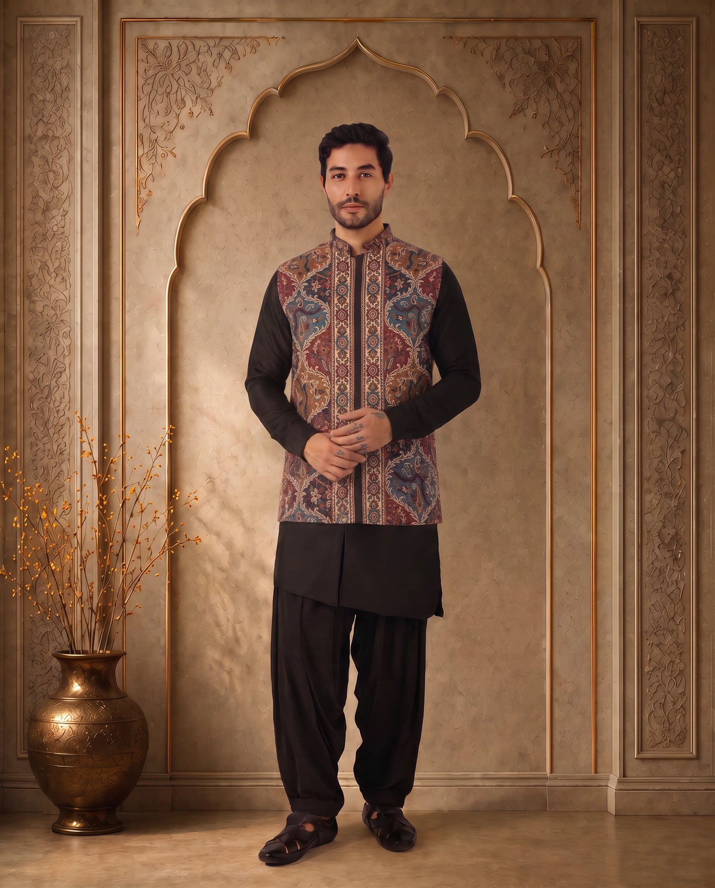 Ruhan Maroon Paisley Nehru Jacket for Men