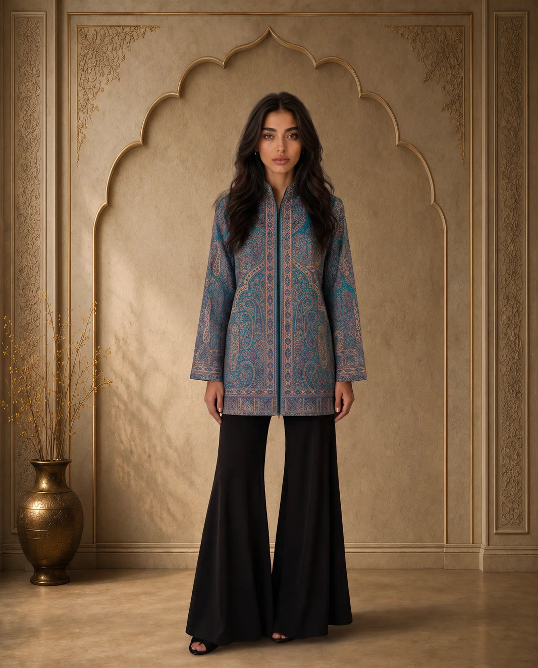 Noor Teal Paisley Short Jacket for Women