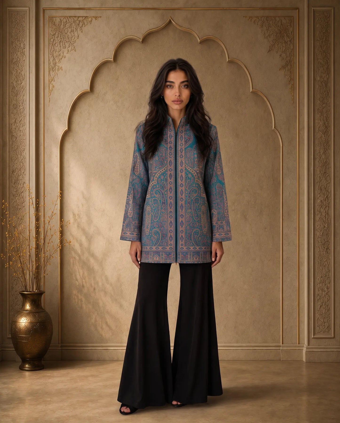 Noor Teal Paisley Short Jacket for Women