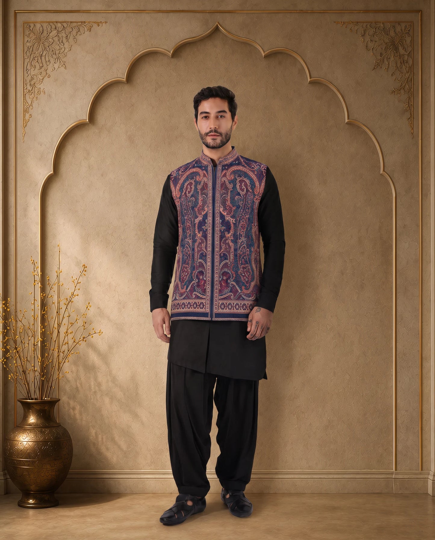 Armaan Navy & Maroon Paisley Nehru Jacket for Men