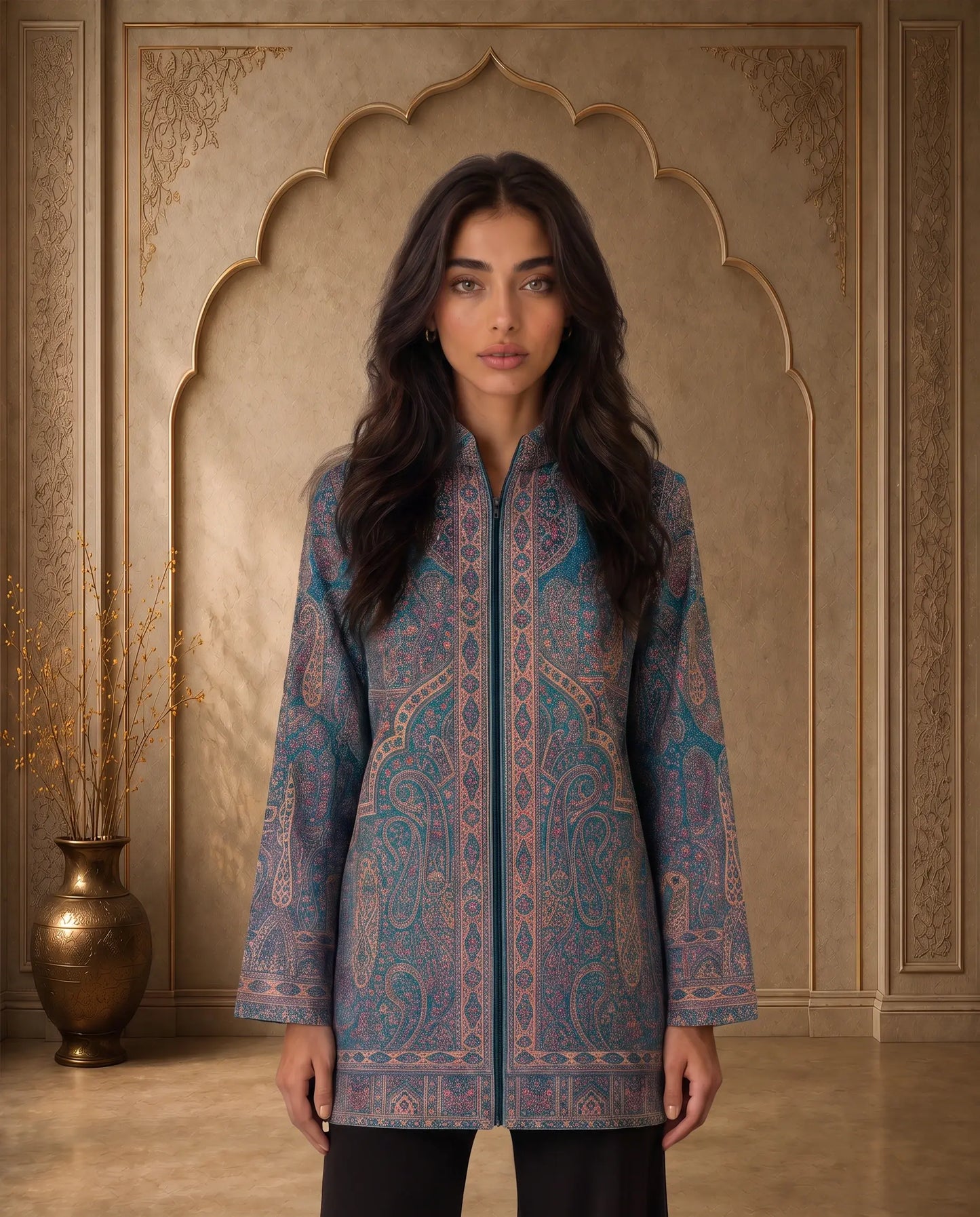Noor Teal Paisley Short Jacket for Women