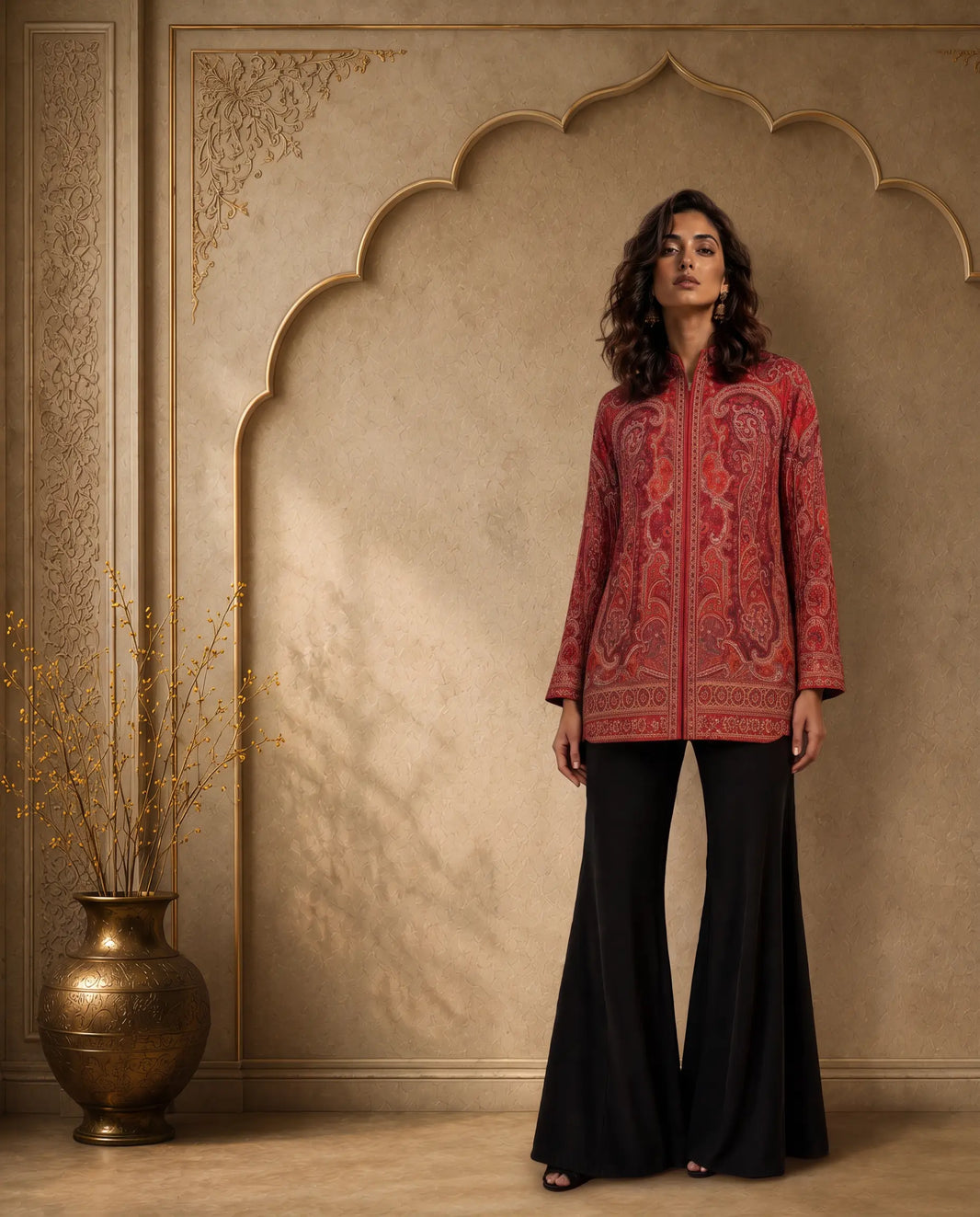 Ruhani Crimson Paisley Short Jacket for Women