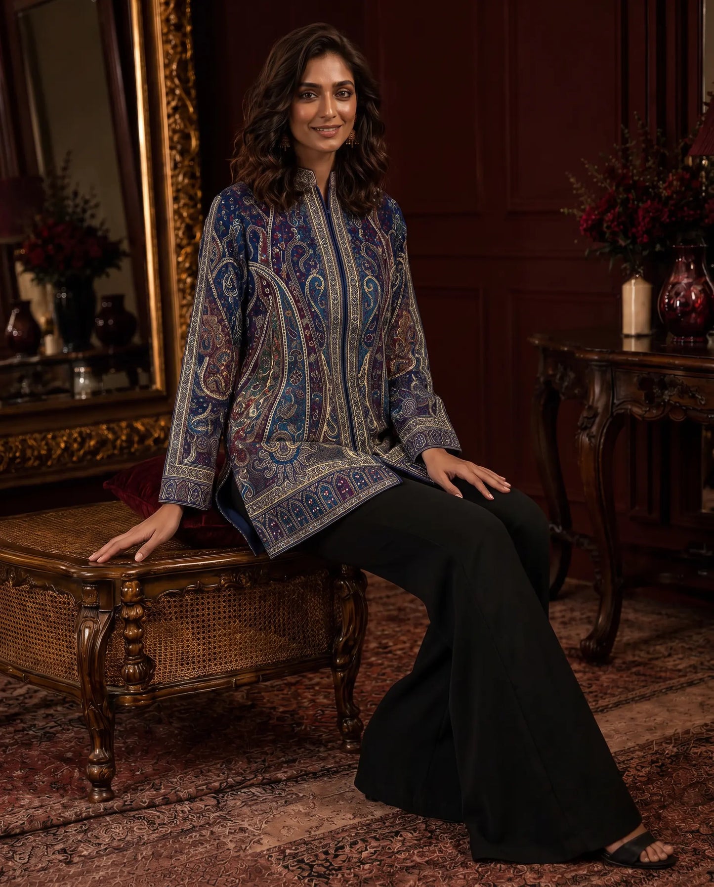 Zoya Royal Blue Paisley Short Jacket for Women