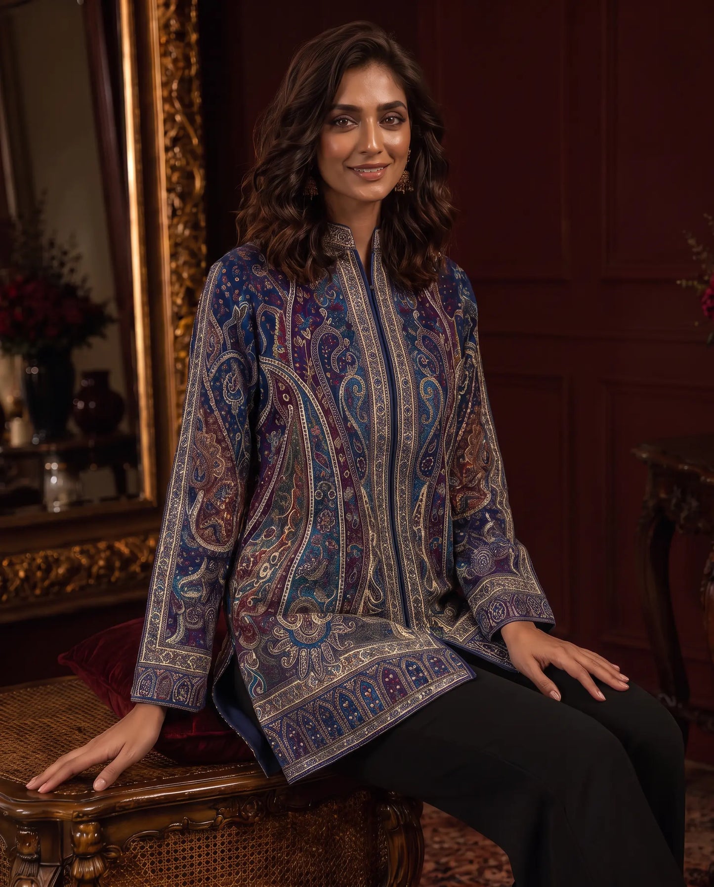 Zoya Royal Blue Paisley Short Jacket for Women