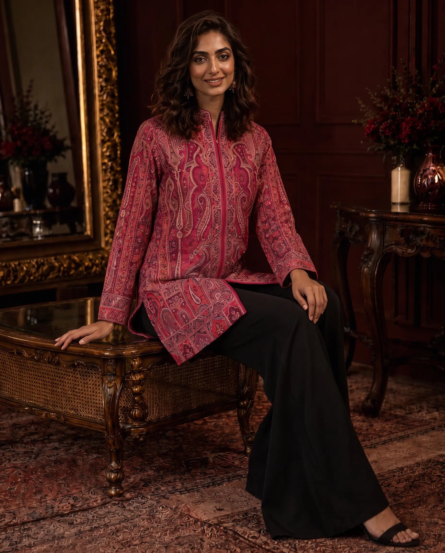Gulnaar Rose Pink Paisley Short Jacket for Women