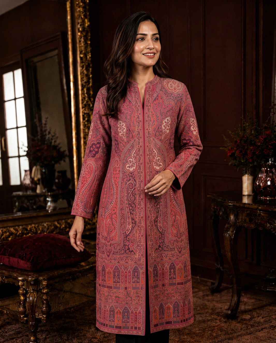 Gulnaar Rose Paisley Long Jacket for Women