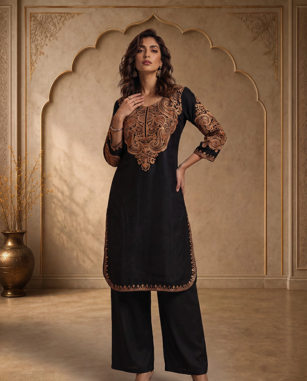 Mehr Black Embroidered Pheran for Women