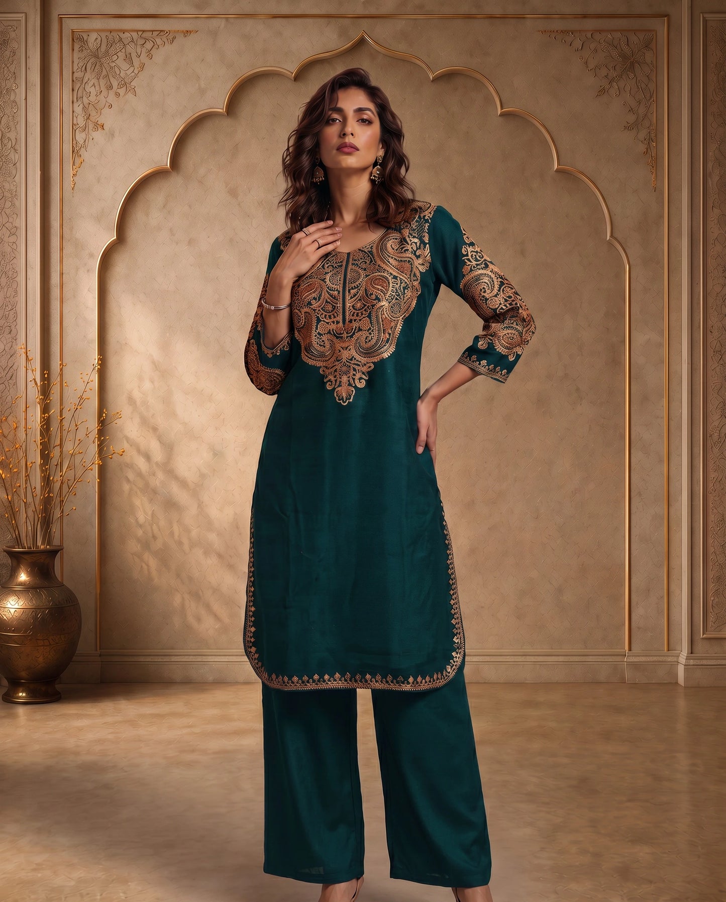 Mehr Black Embroidered Pheran for Women