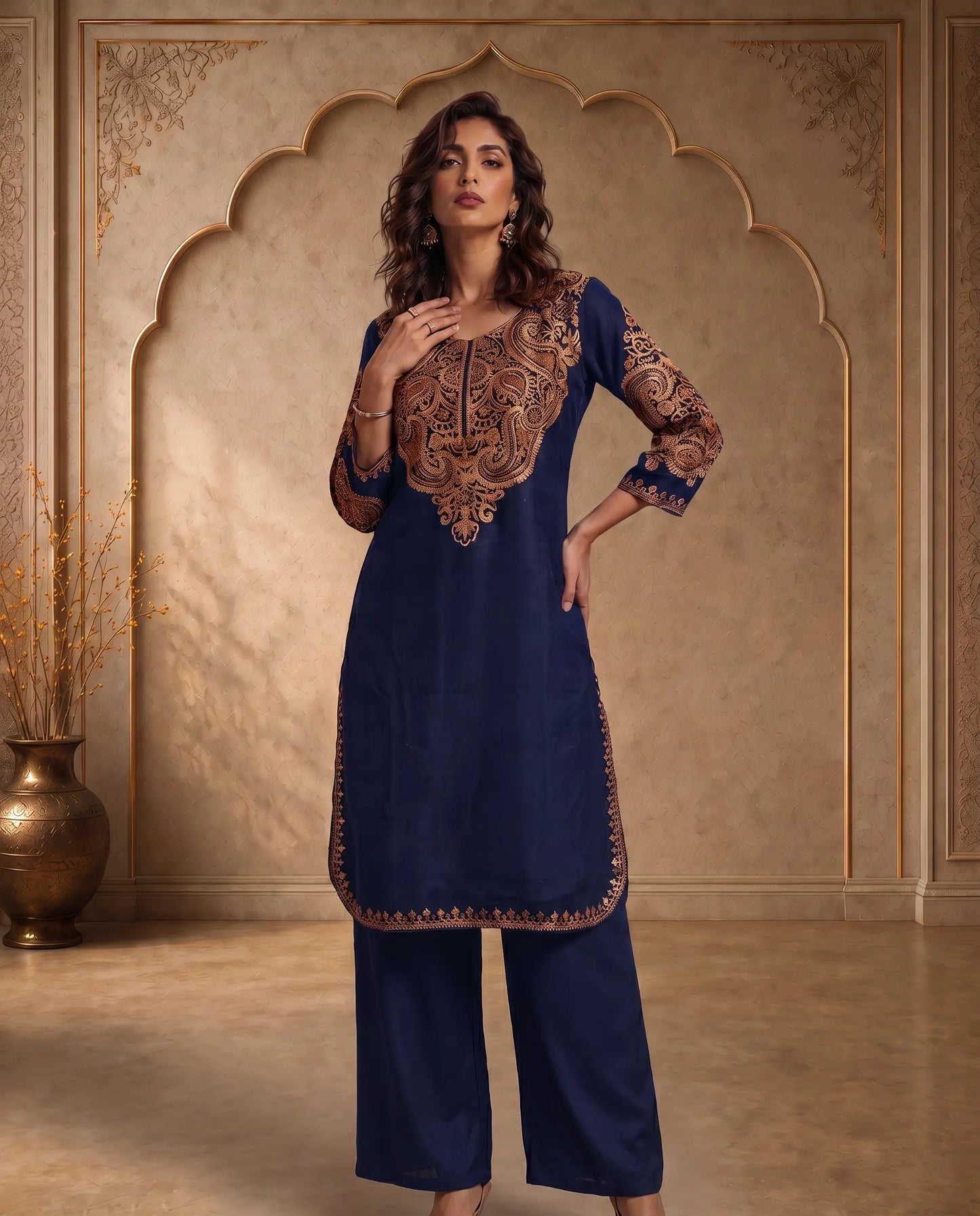 Mehr Black Embroidered Pheran for Women
