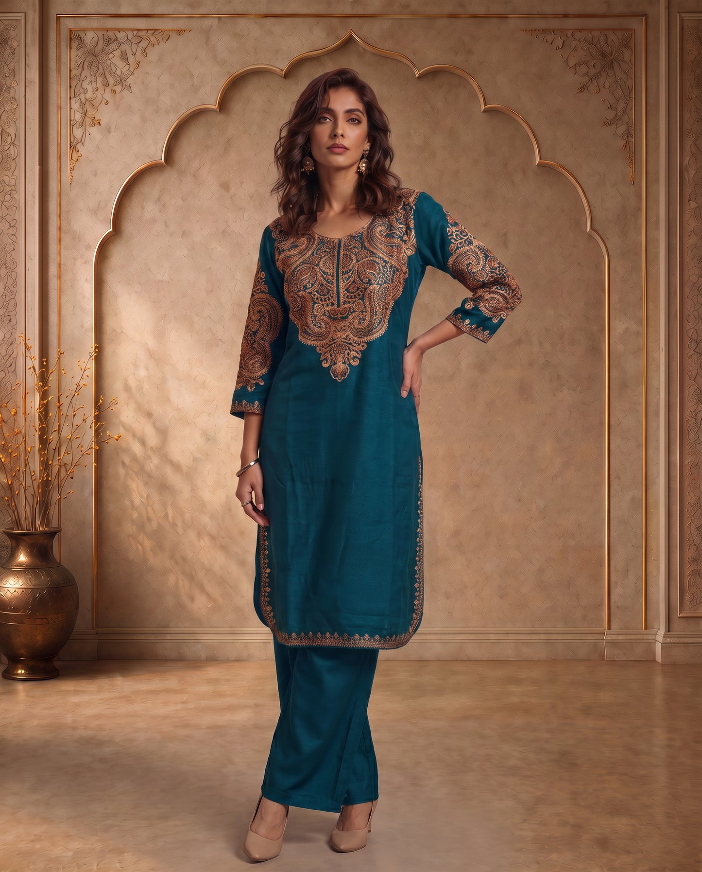 Mehr Black Embroidered Pheran for Women