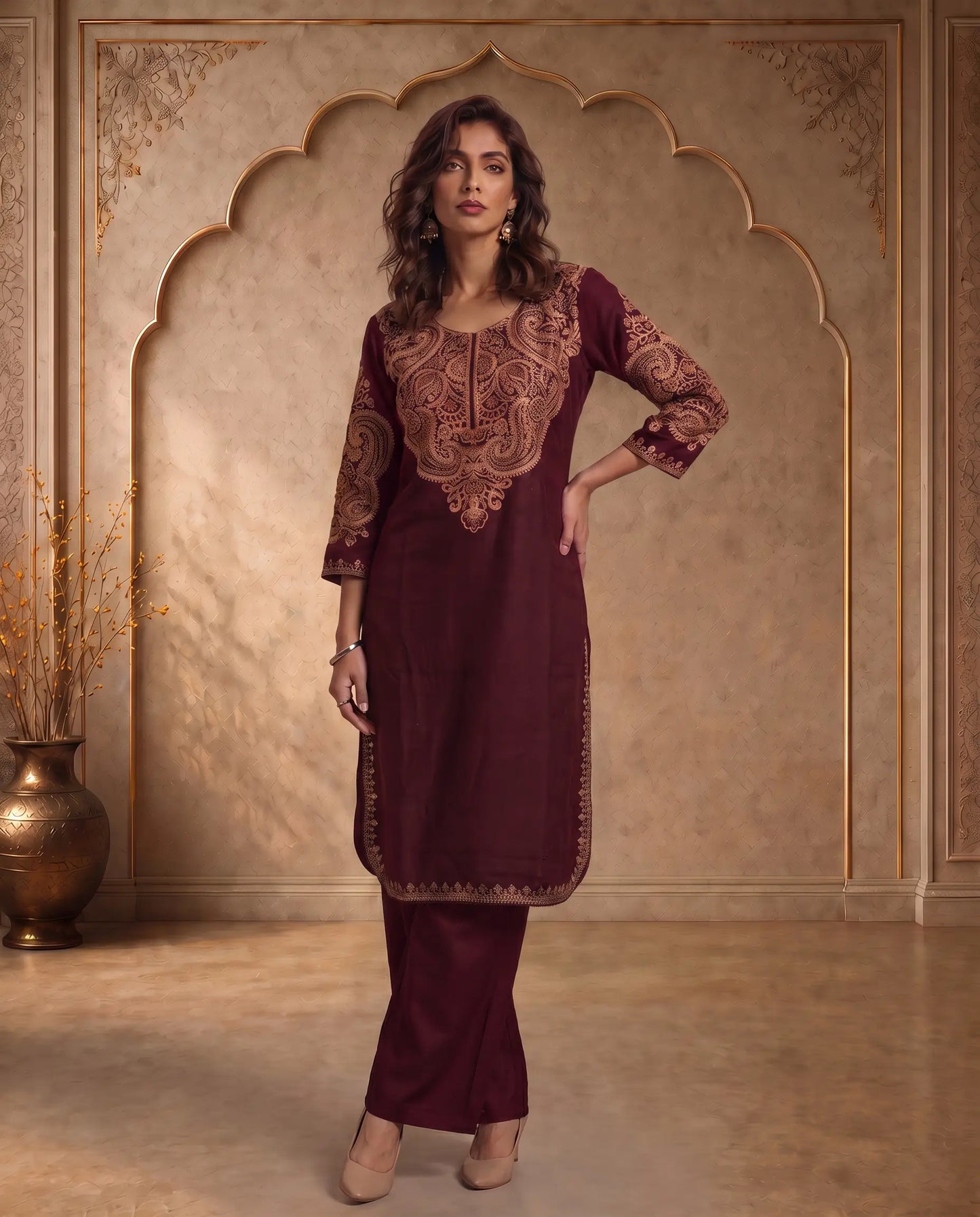 Mehr Black Embroidered Pheran for Women