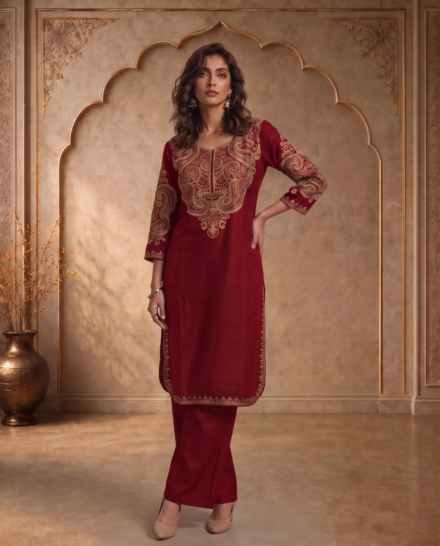 Mehr Black Embroidered Pheran for Women