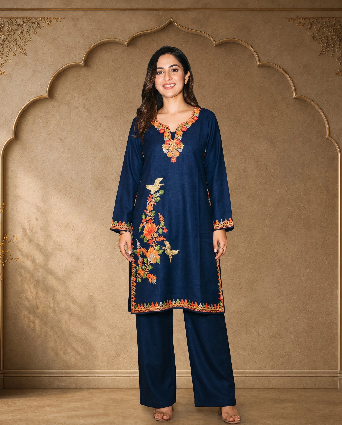 Noor Dark Blue Embroidered Pheran for Women