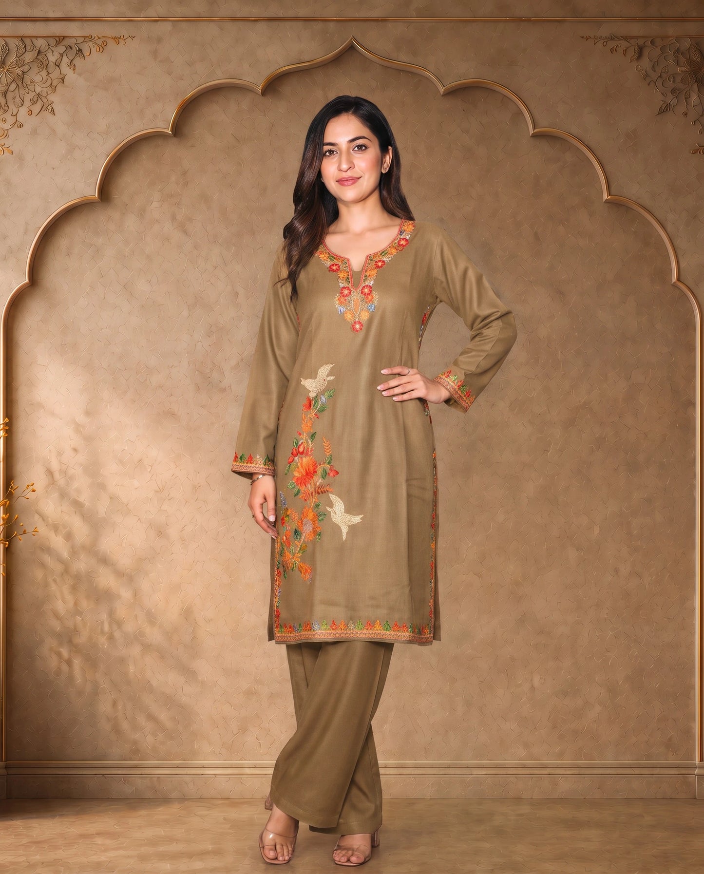 Noor Dark Blue Embroidered Pheran for Women