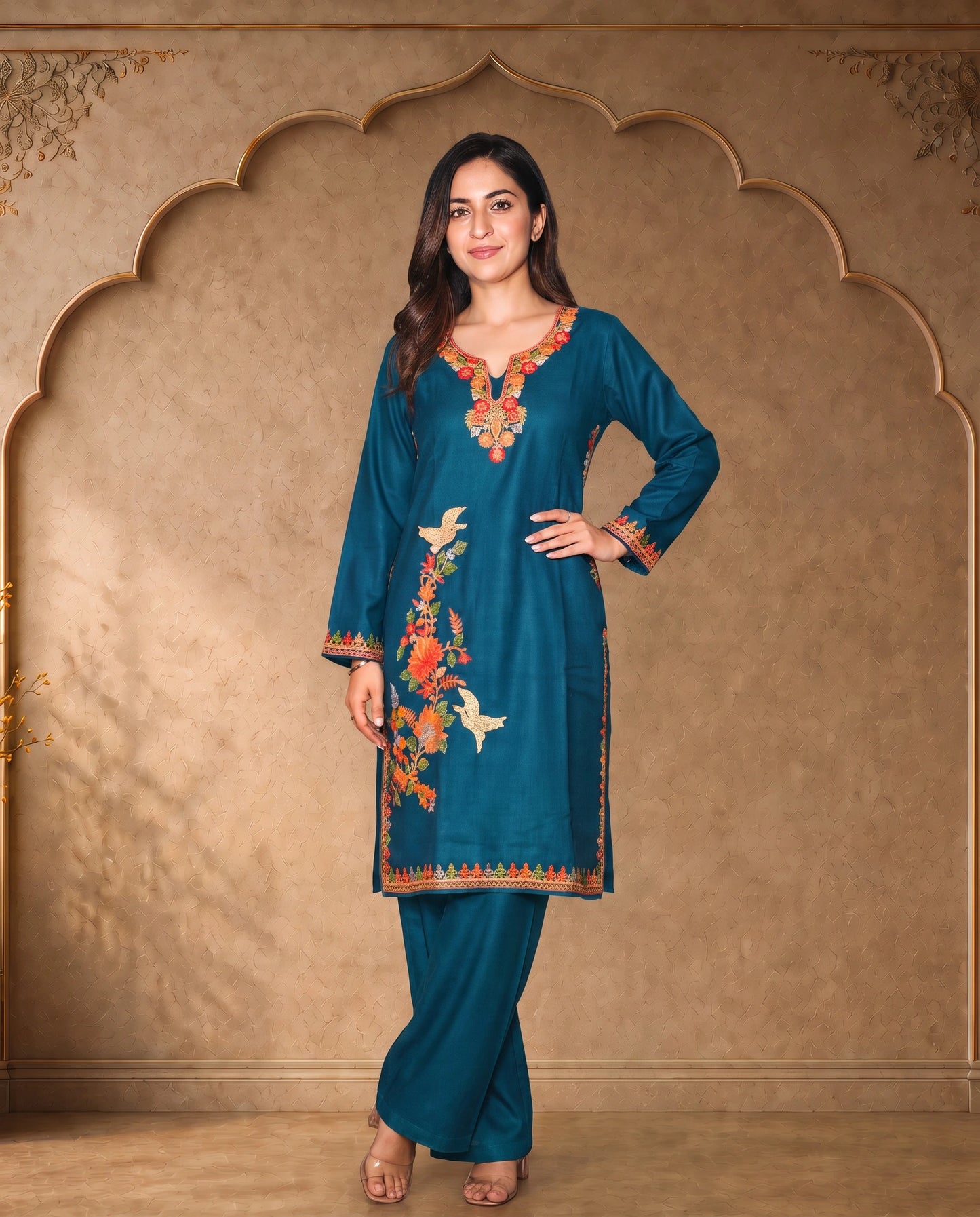 Noor Dark Blue Embroidered Pheran for Women