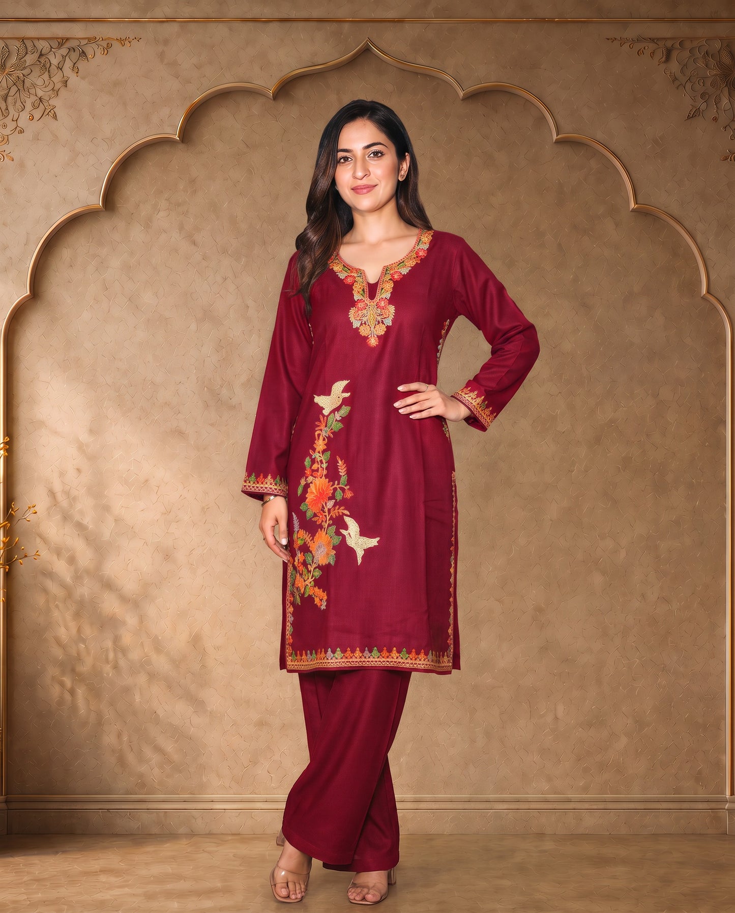 Noor Dark Blue Embroidered Pheran for Women