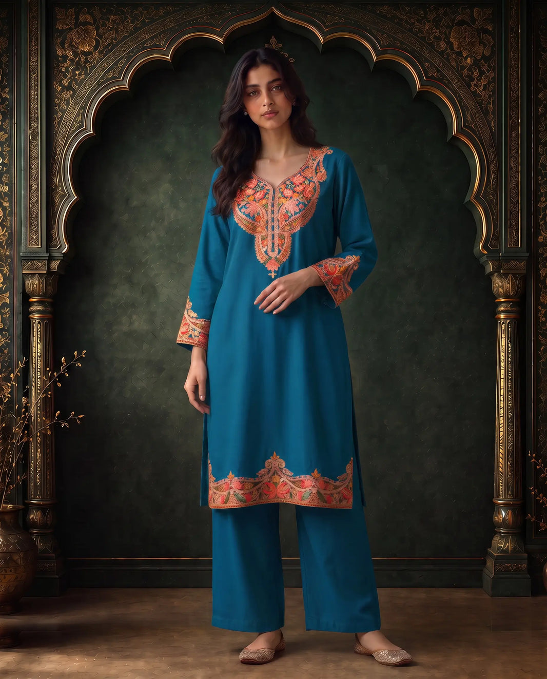 Ruhani Crimson Embroidered Pheran for Women