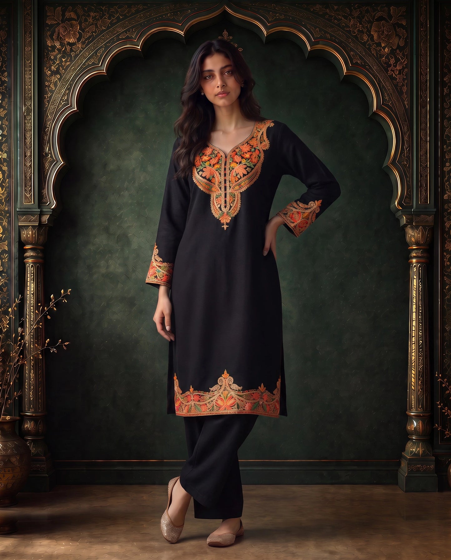 Ruhani Crimson Embroidered Pheran for Women