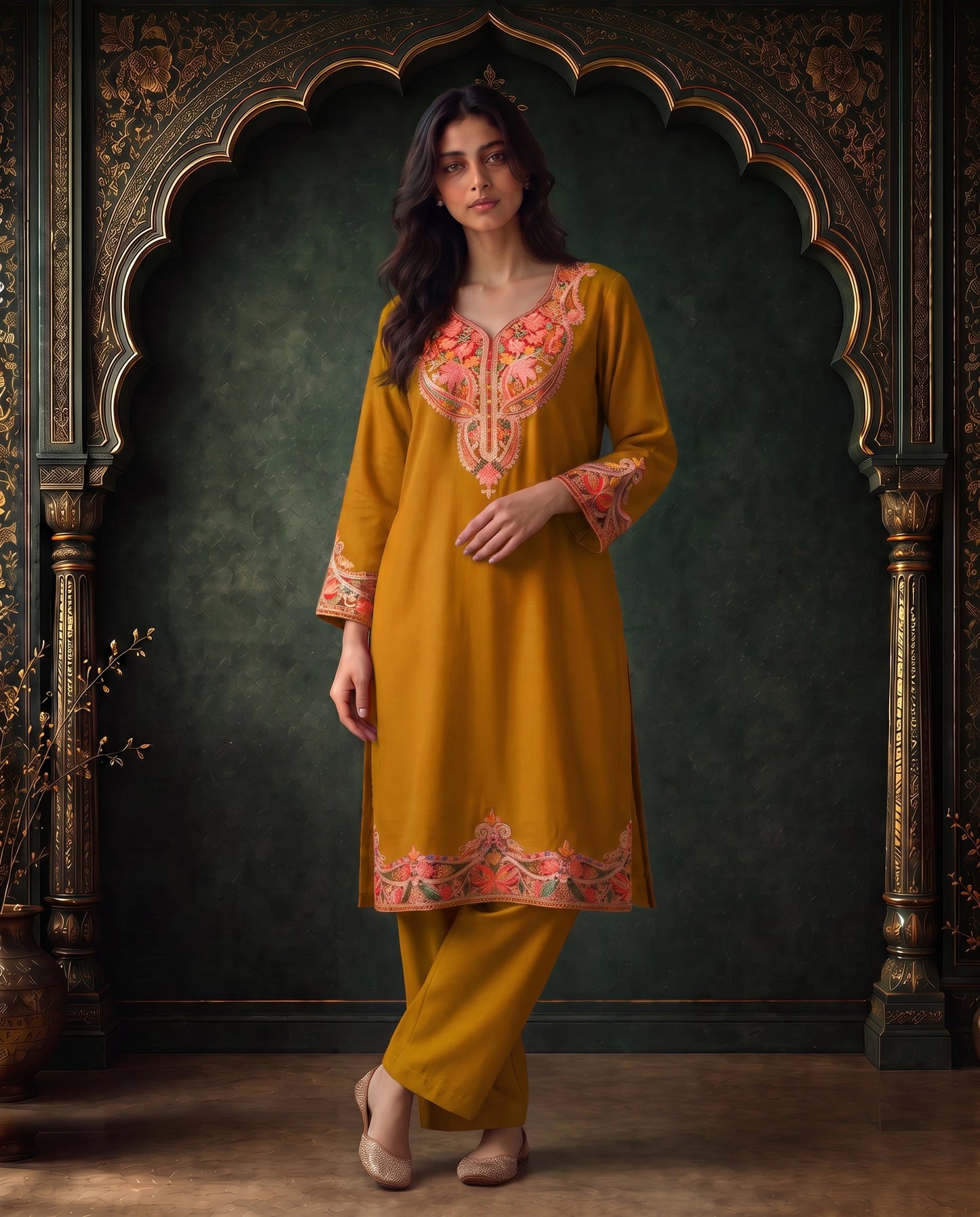 Ruhani Crimson Embroidered Pheran for Women