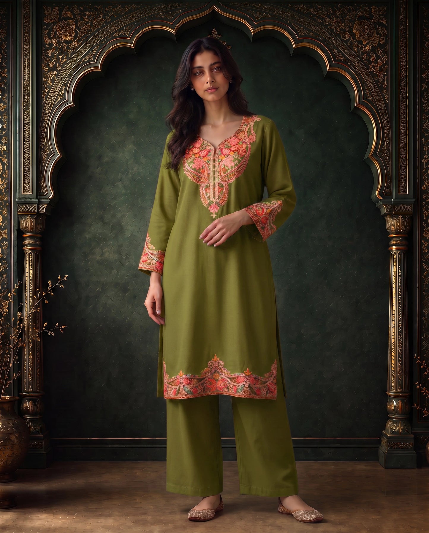 Ruhani Crimson Embroidered Pheran for Women