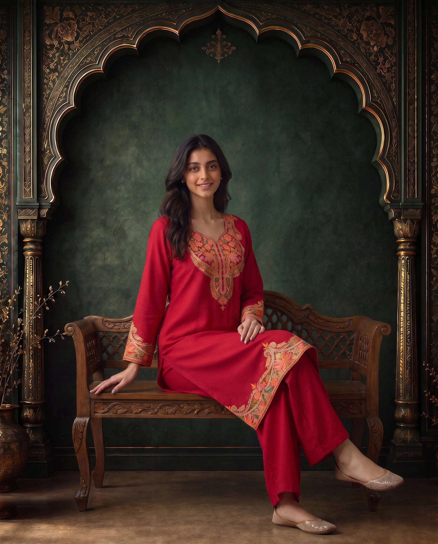Ruhani Crimson Embroidered Pheran for Women